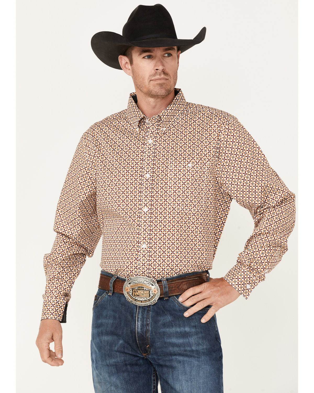 RANK 45® Men's Stirrup Geo Print Long Sleeve Western Button-Down Shirt