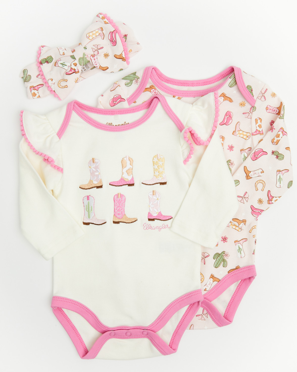 Wrangler Infant Girls' Cowgirl Boots Onesie Set - 3 Piece