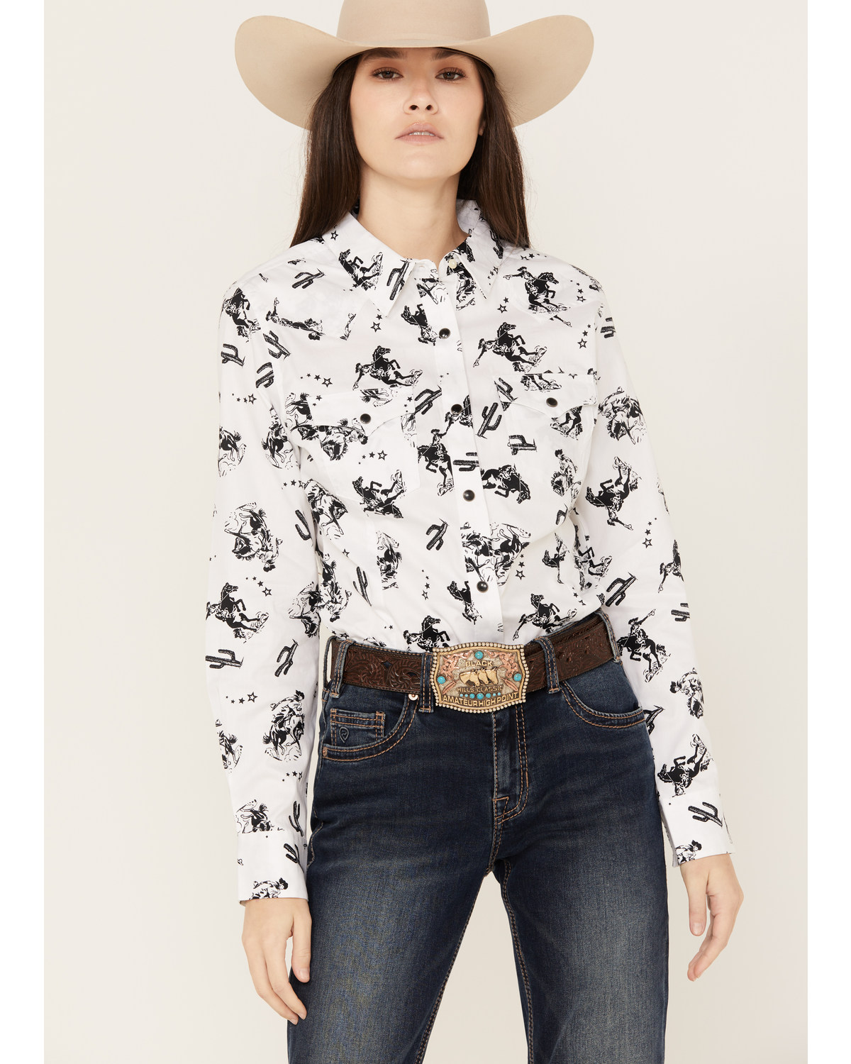Wrangler Women's Long Sleeve Rodeo Print Snap Western Shirt