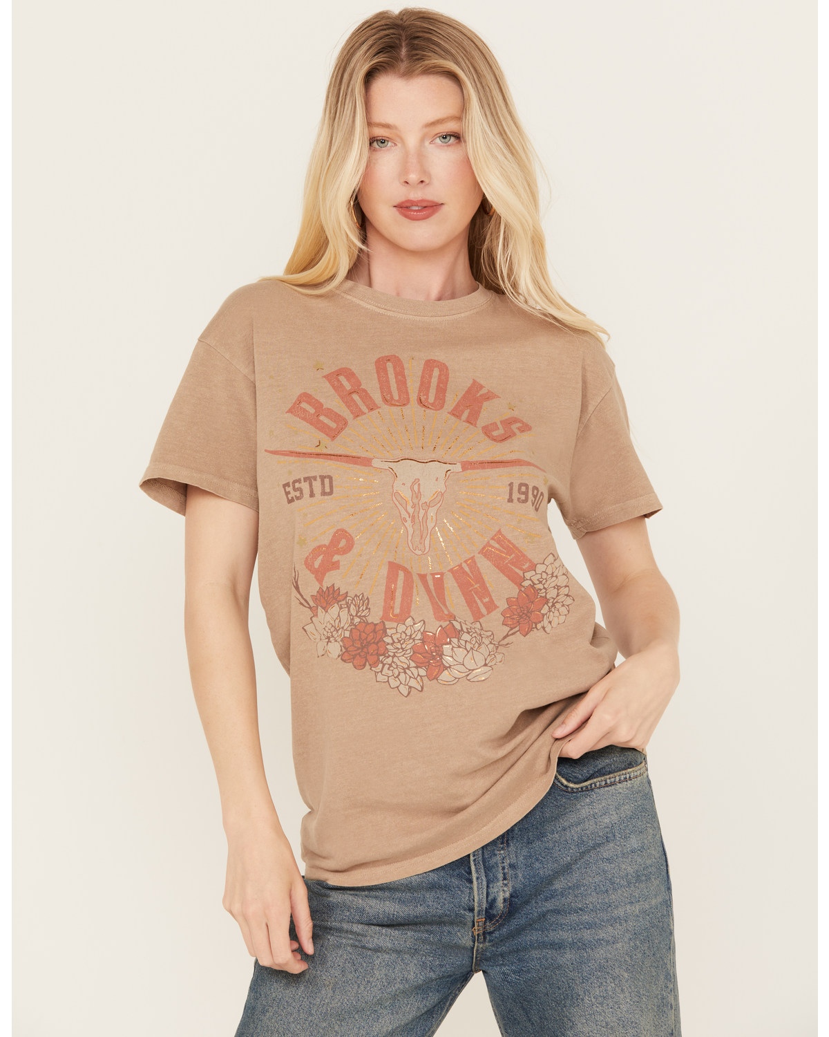 Goodie Two Sleeves Women's Brooks & Dunn Oversized Foil Graphic Tee