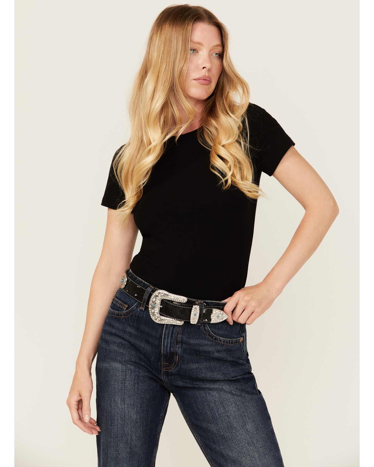 Shyanne Women's Underlay Concho Studded Tooled Belt