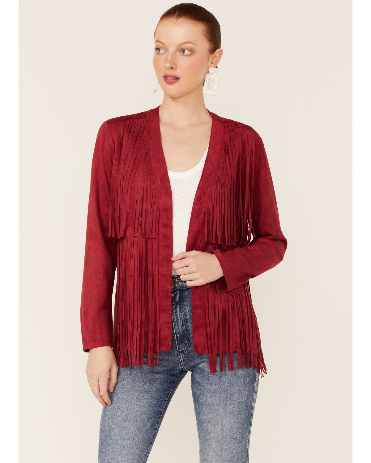faux suede open front jacket