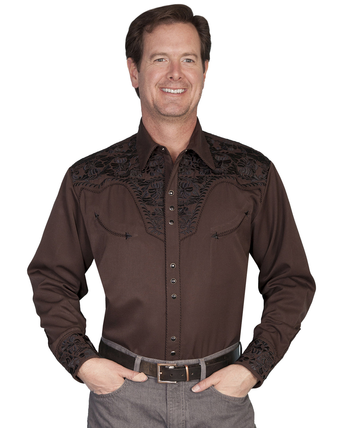 Scully Men's Grey Floral Embroidered Long Sleeve Western Shirt | Boot Barn