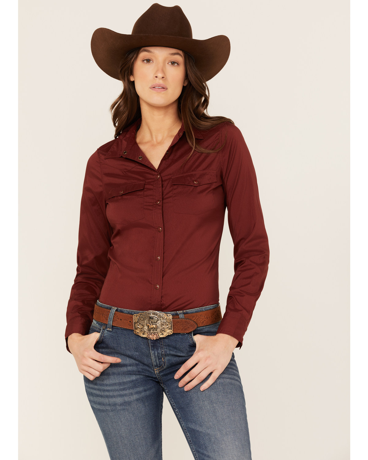 RANK 45® Women's Riding Solid Long Sleeve Snap Western Shirt