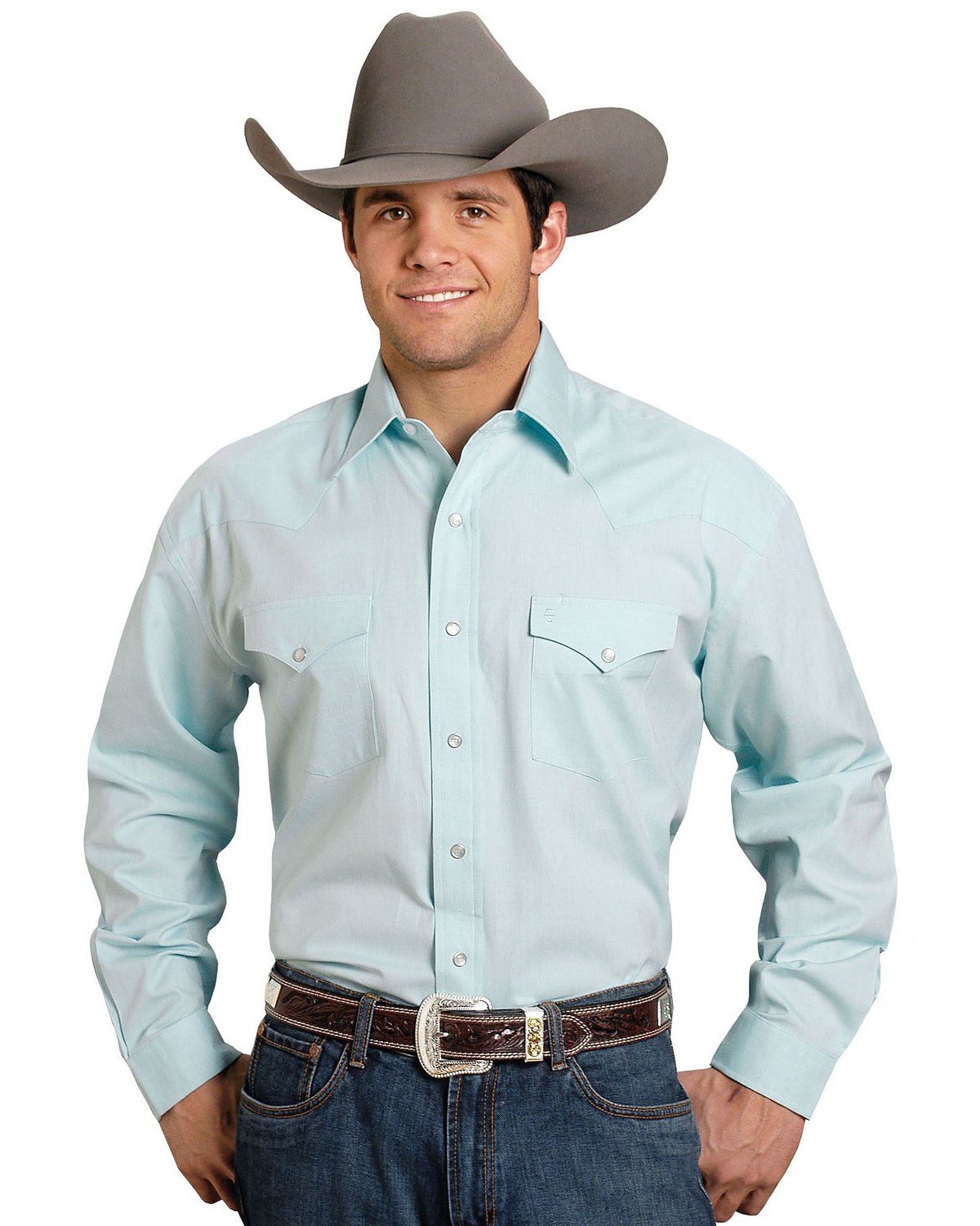 Stetson Men's Solid Oxford Snap Long Sleeve Western Shirt