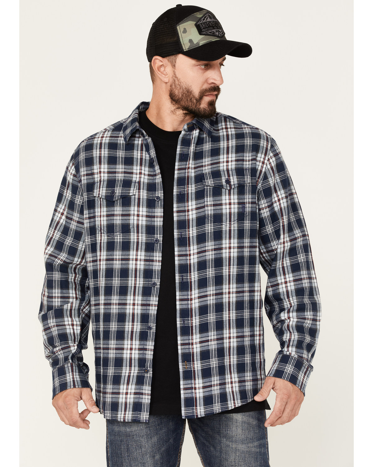Brothers and Sons Men's Plaid Long Sleeve Button-Down Western Flannel Shirt