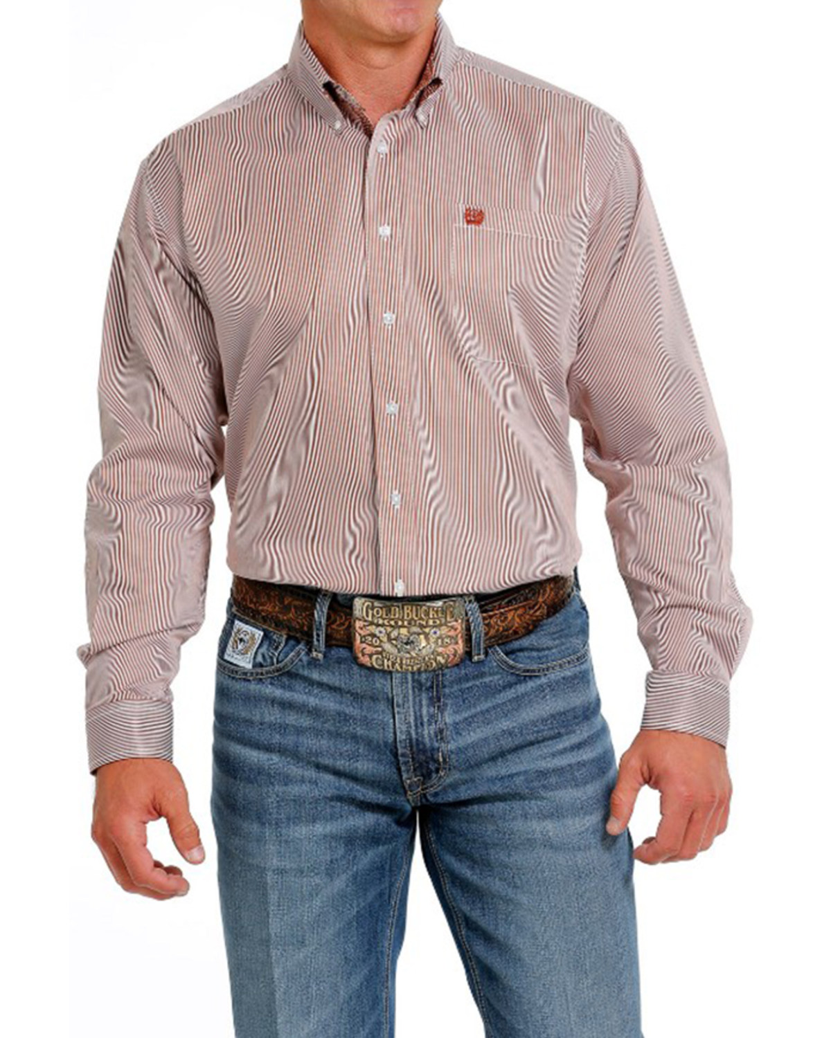 Cinch Men's Tencel Mini Striped Long Sleeve Button-Down Western Shirt