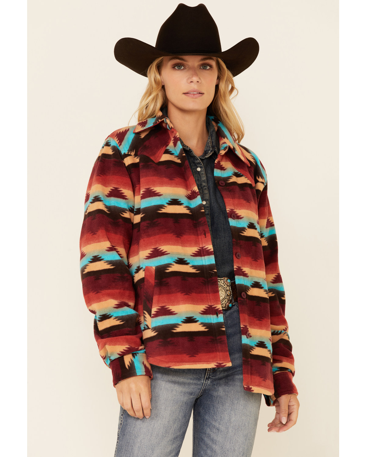 Outback Trading Co. Women's Southwestern Print Long Sleeve Button Down Western Big Shirt