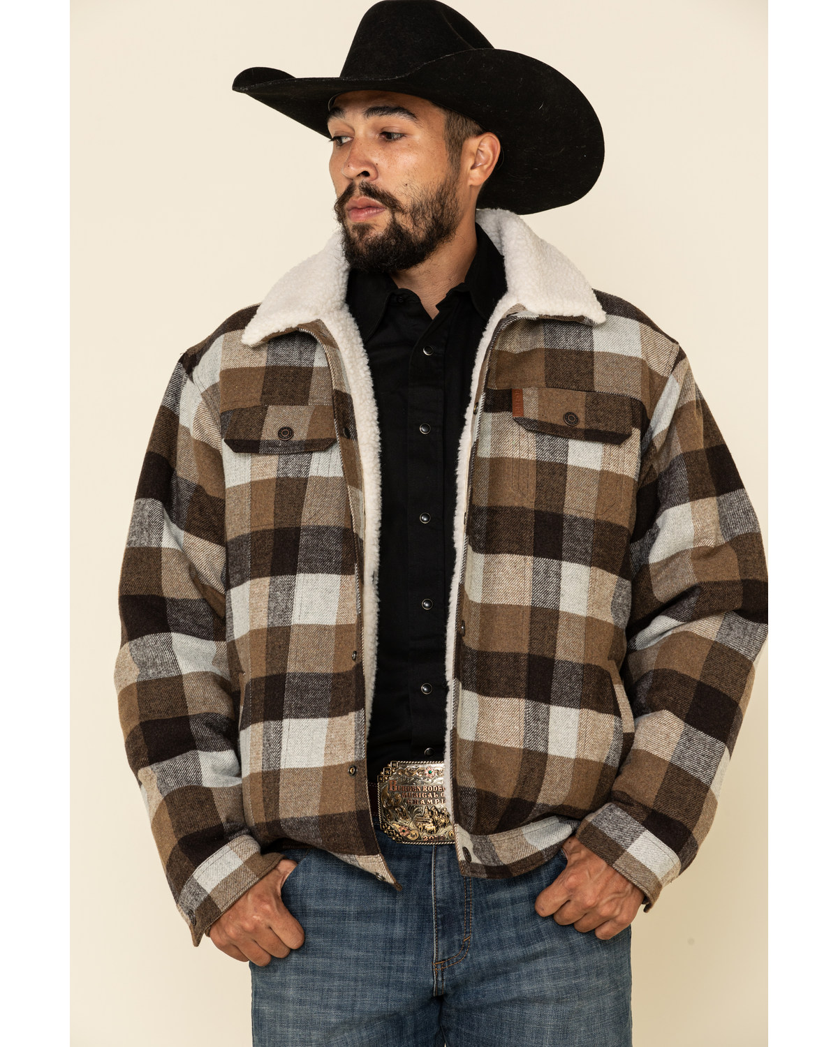 plaid sherpa trucker jacket