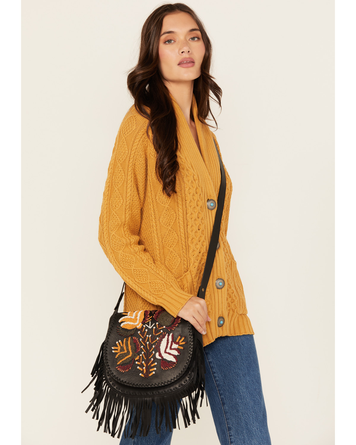 Shyanne Women's Rosalind Floral Beaded Leather Crossbody