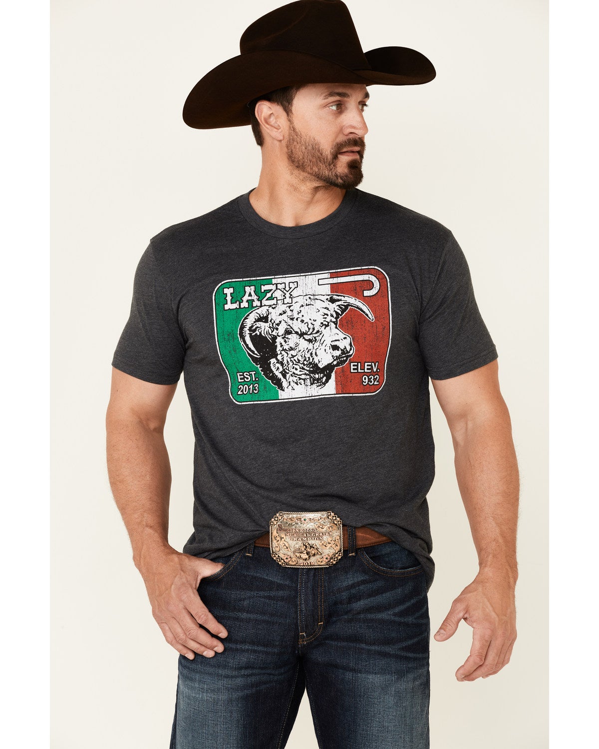 Lazy J Ranch Men's Charcoal Mexico Flag 