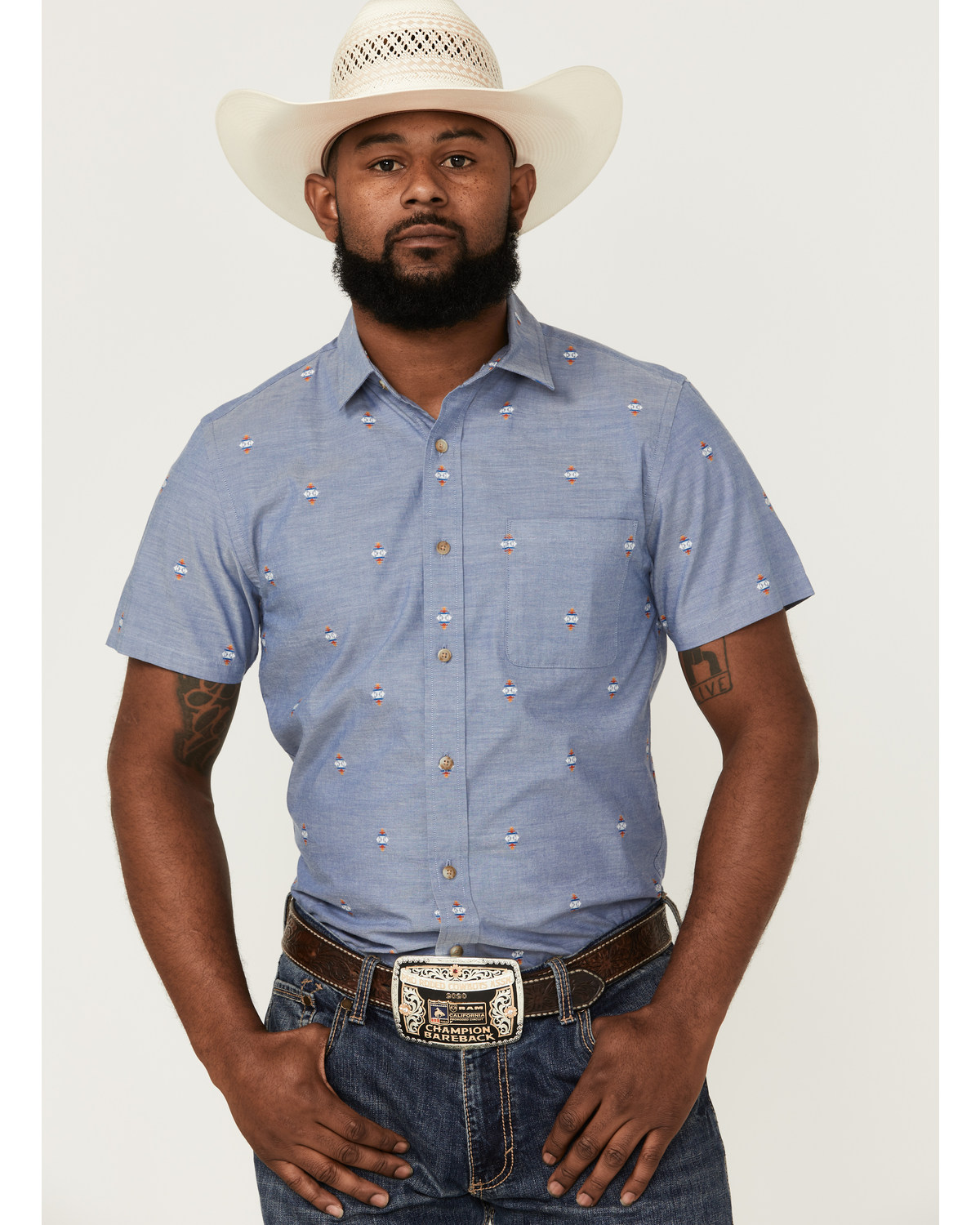 Pendleton Men's Carson Chambray Dobby Short Sleeve Button Down Western Shirt