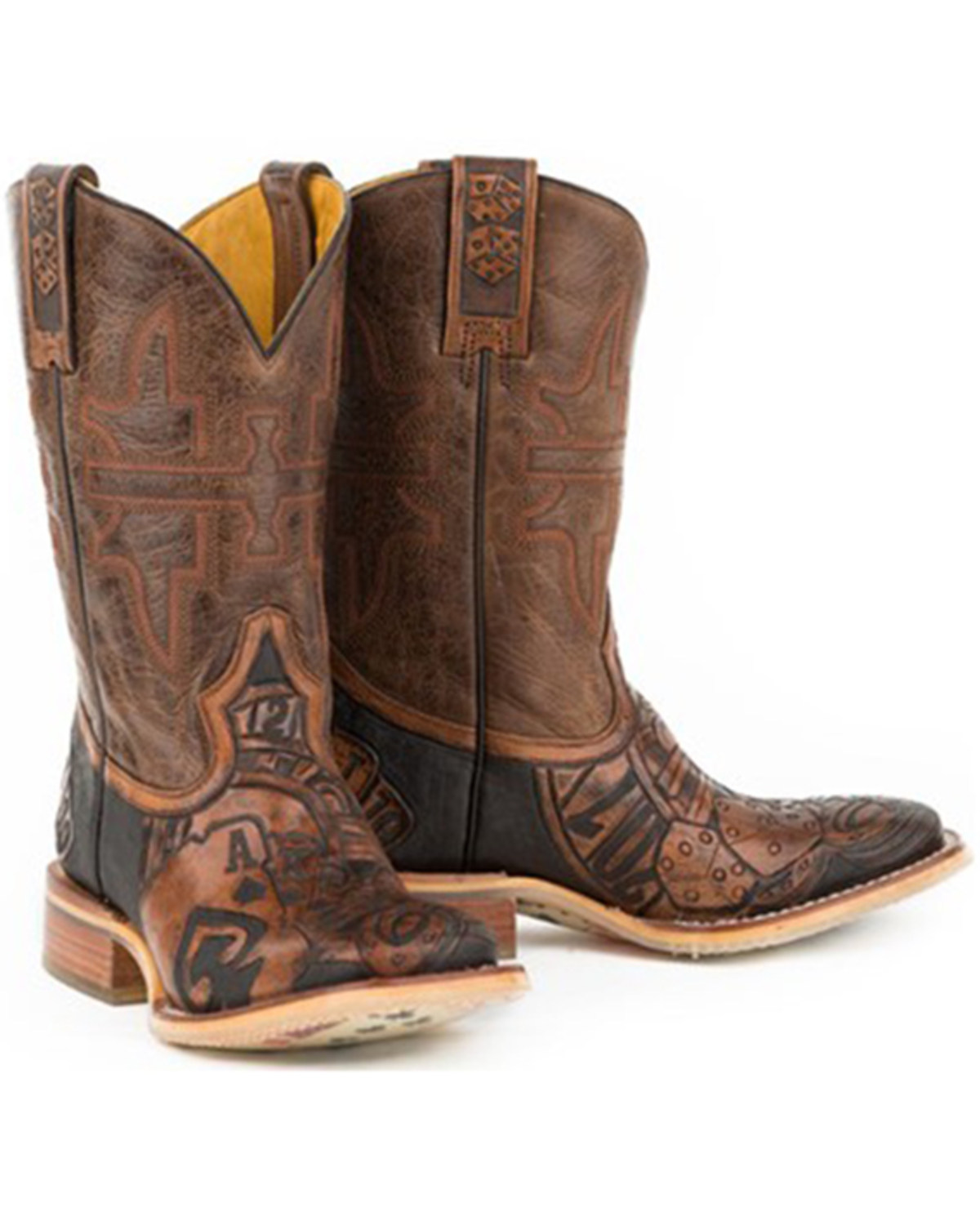 Tin Haul Men's The Gambler Card Shuffle Sole Cowboy Boots - Square Toe ...