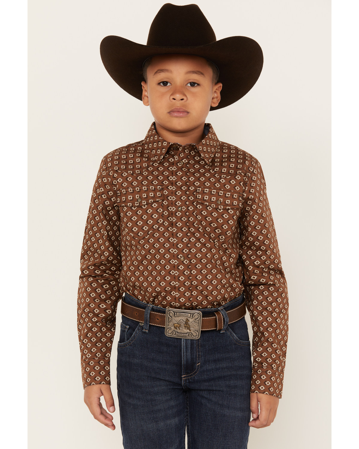 Cody James Boys' Rabbit Foot Southwestern Print Long Sleeve Snap Western Shirt