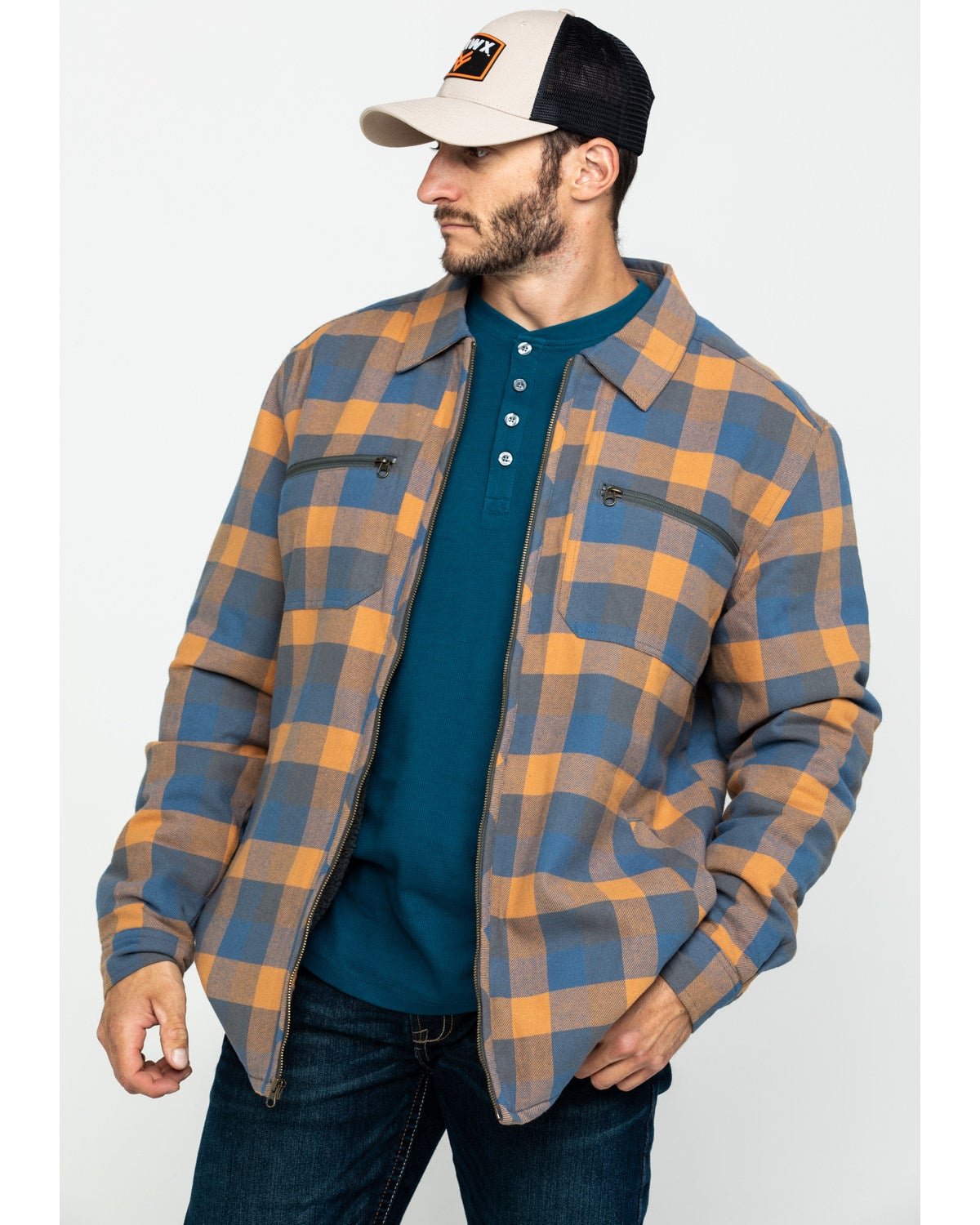 Hawx Men's Khaki Sherpa Lined Plaid Zip 