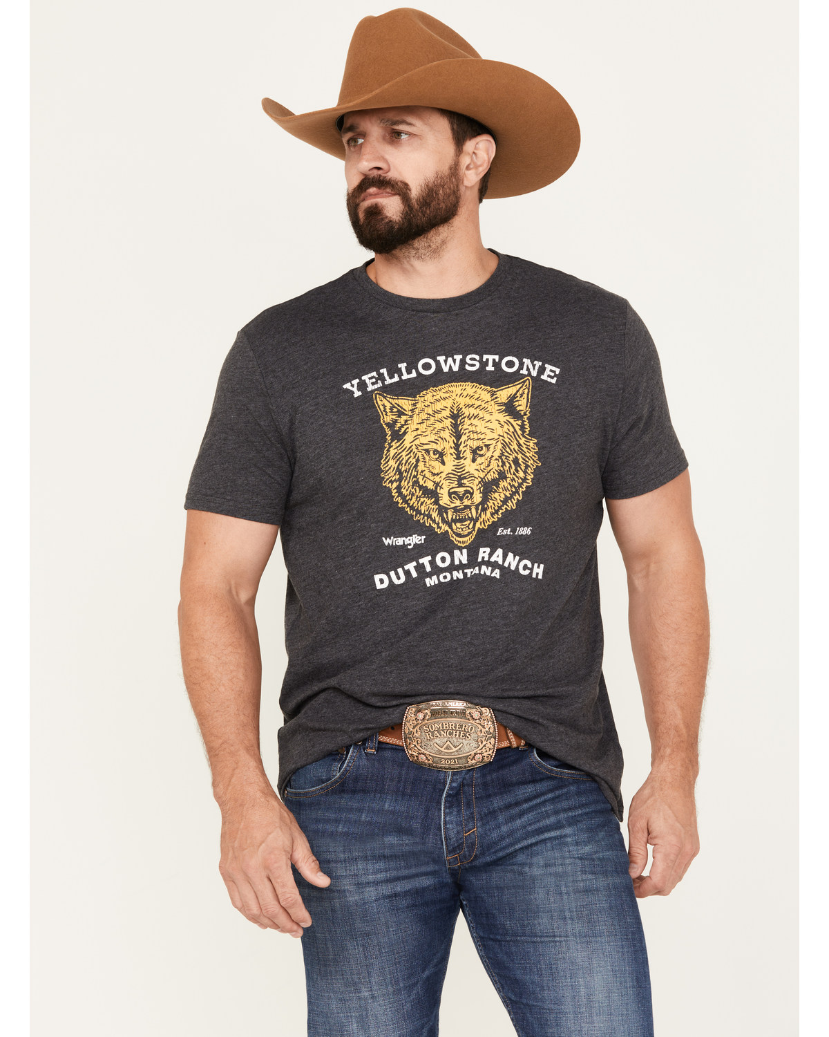Wrangler Men's Yellowstone Dutton Ranch Wolf Short Sleeve Graphic T-Shirt