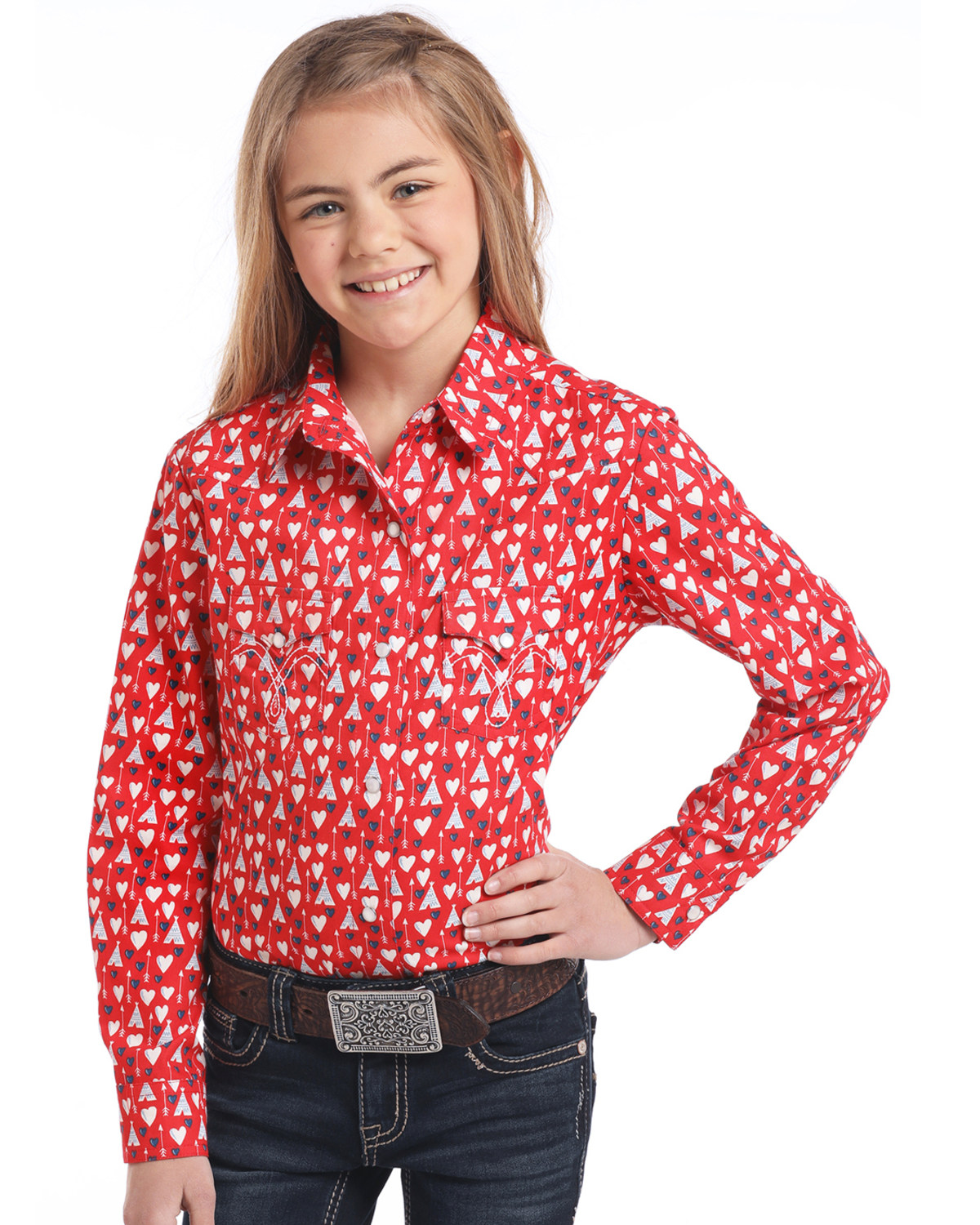 girls red dress shirt