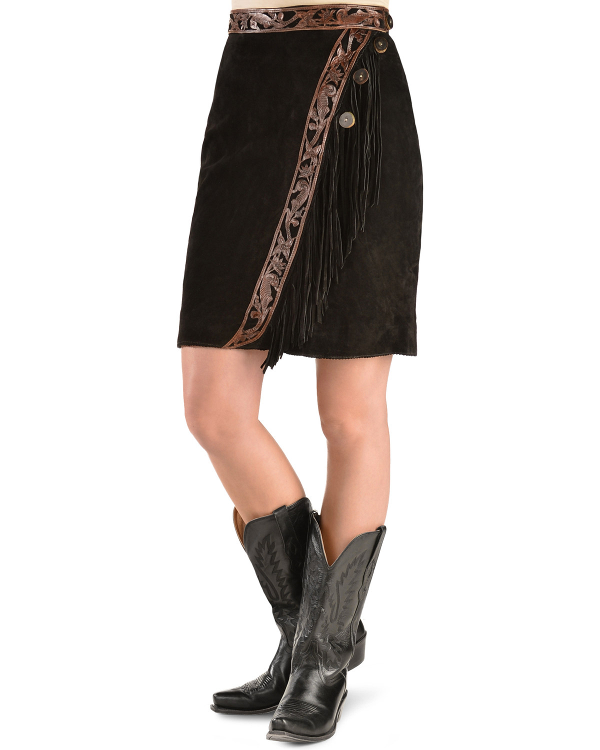 Kobler Leather Women's Tooled & Fringe Sedona Suede Skirt