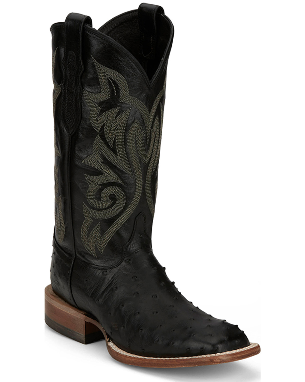Justin Men's Exotic Full Quill Ostrich Western Boots - Broad Square Toe
