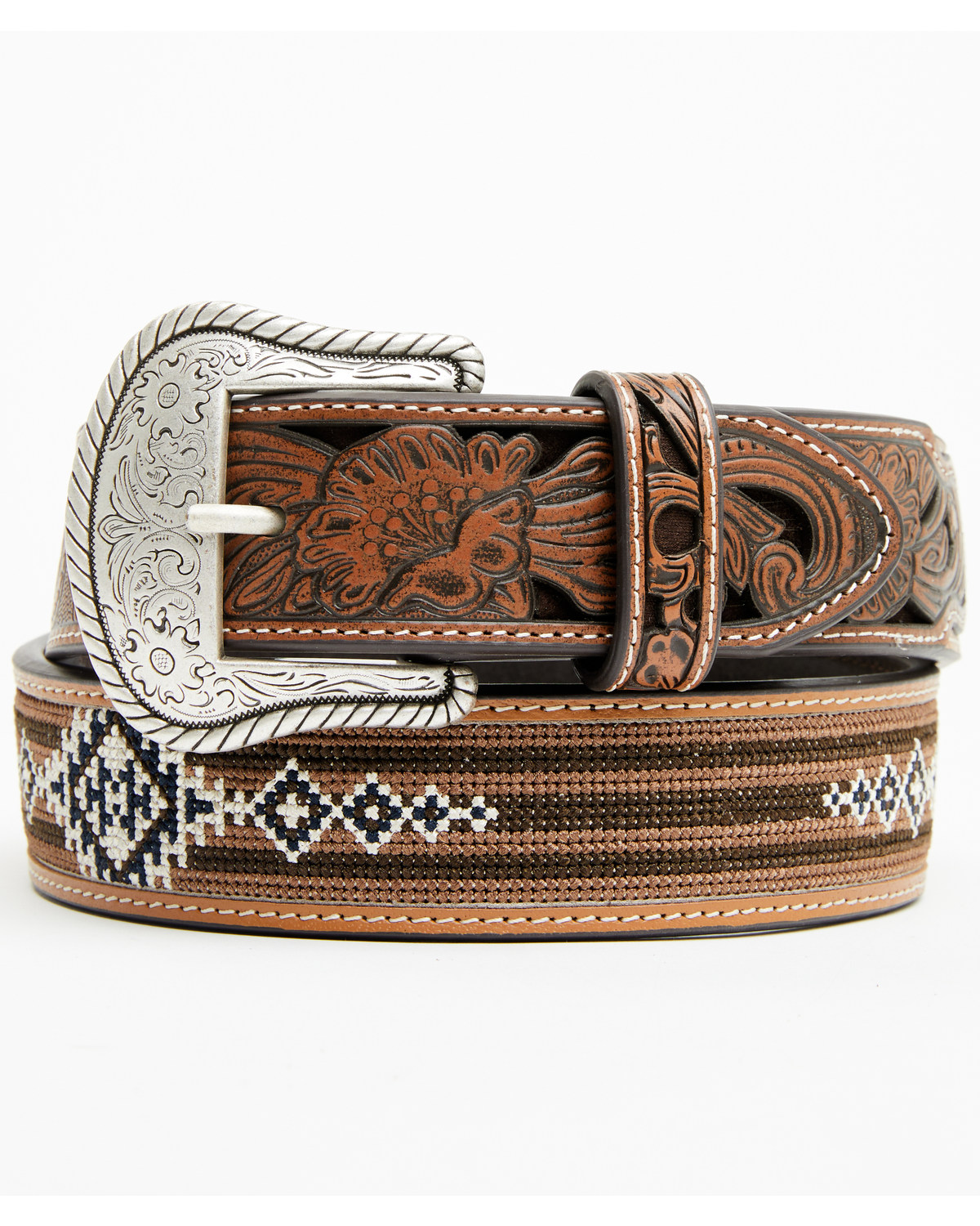 Cody James Men's Austin Southwestern Print Embroidered and Tooled Belt