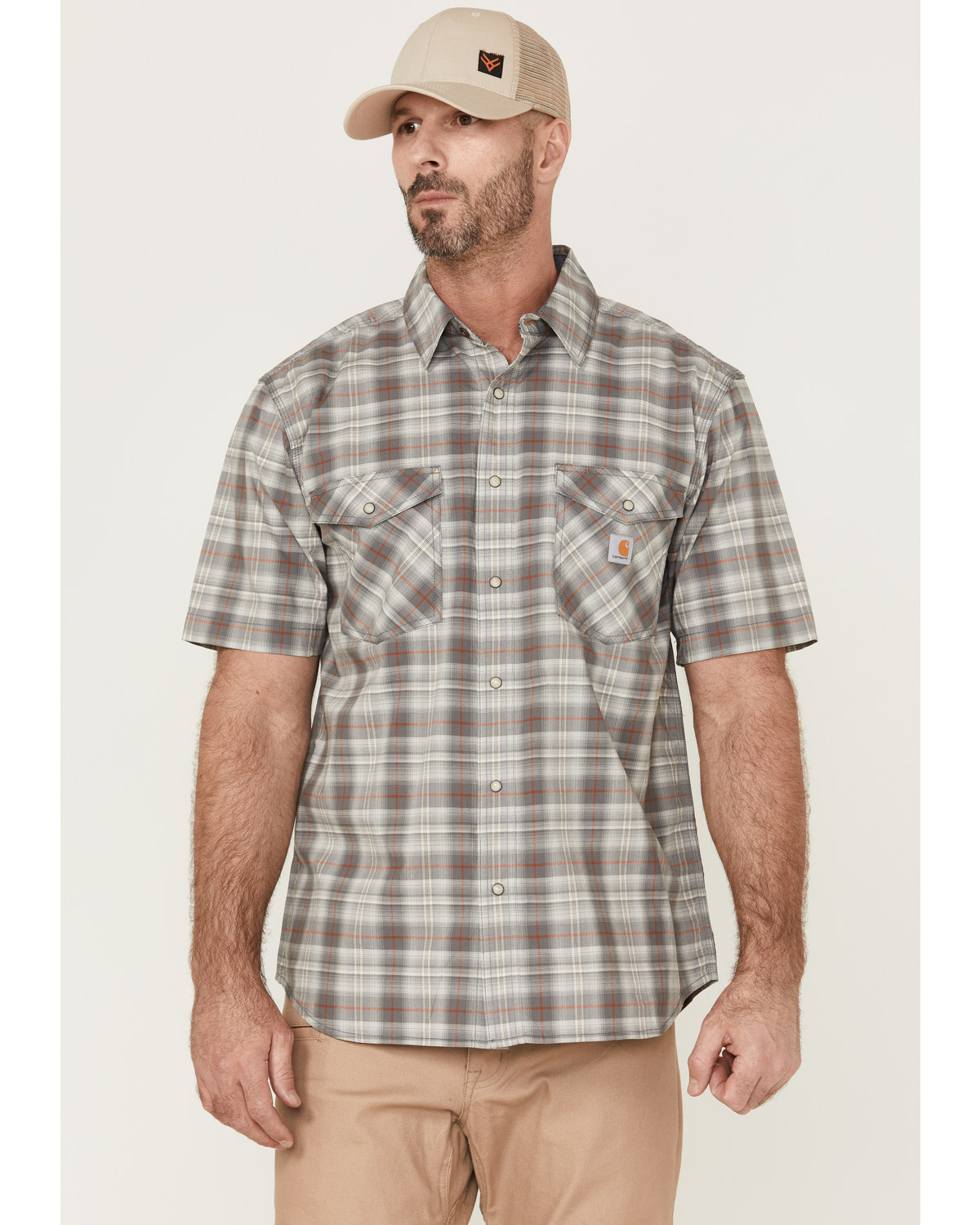 Carhartt Men's Rugged Flex Steel Plaid Print Relaxed Short Sleeve Snap Western Shirt
