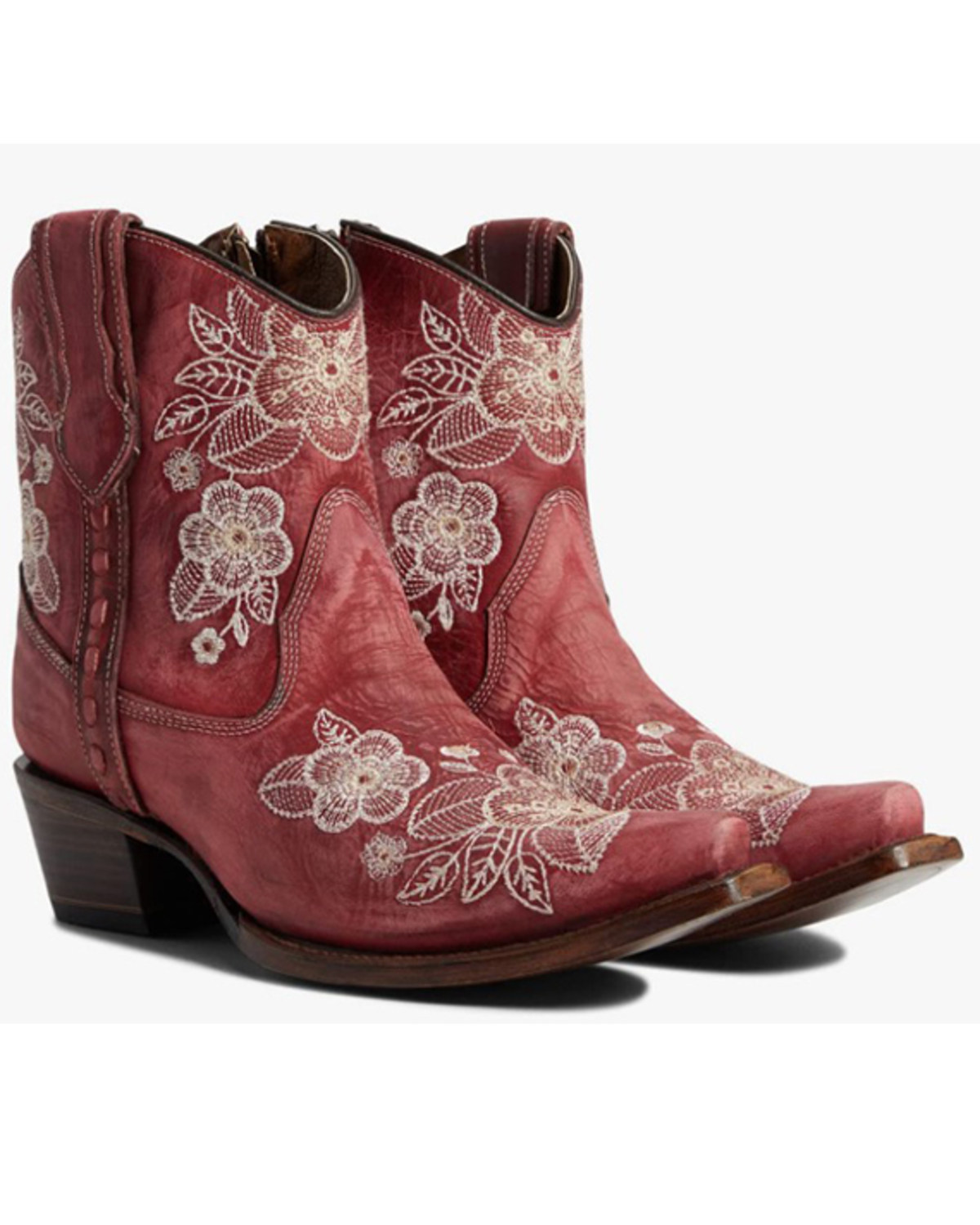 Corral Women's Flowered Embroidery Ankle Western Booties - Snip Toe