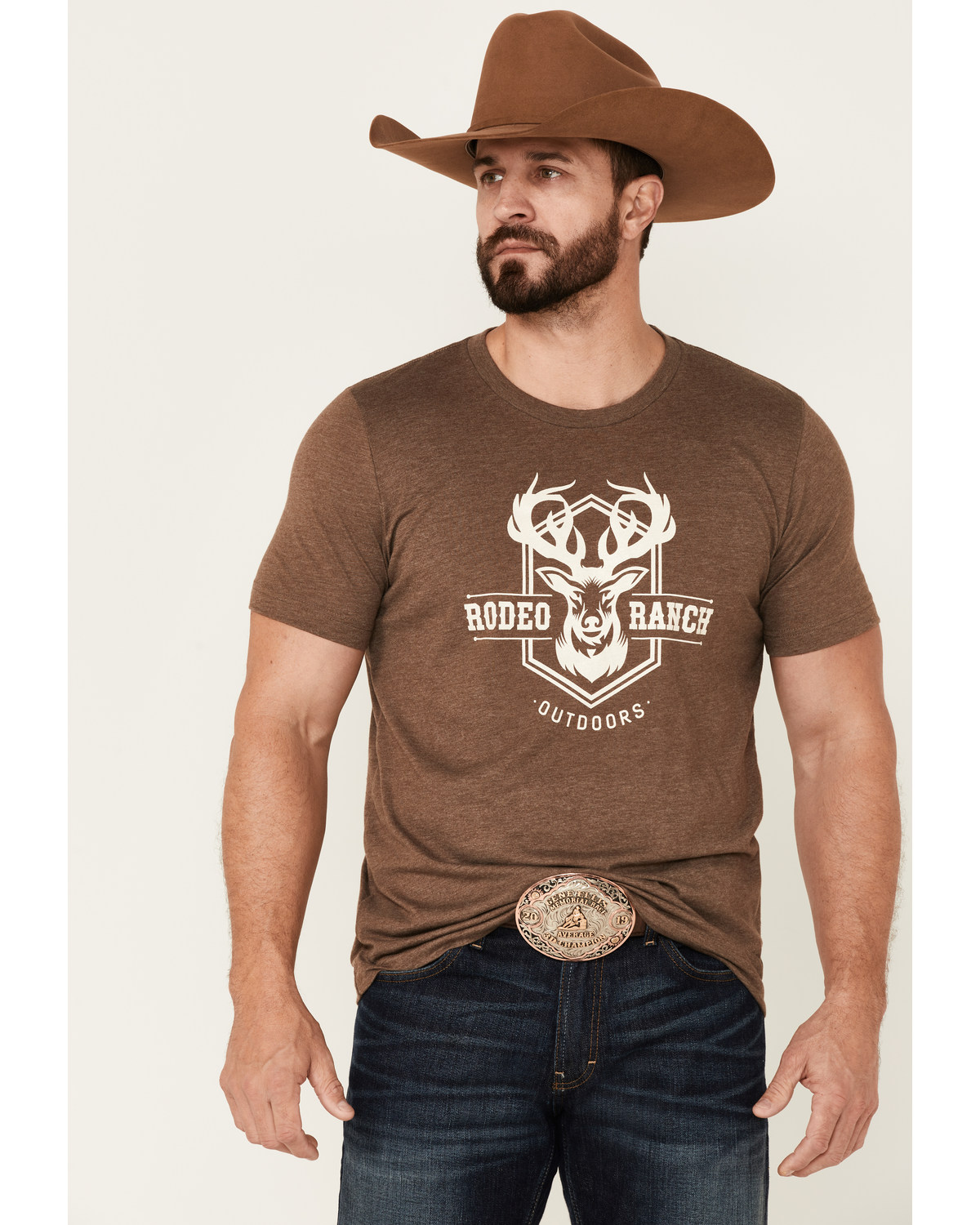 Rodeo Ranch Men's Heather Brown Outdoors Graphic Short Sleeve T-Shirt
