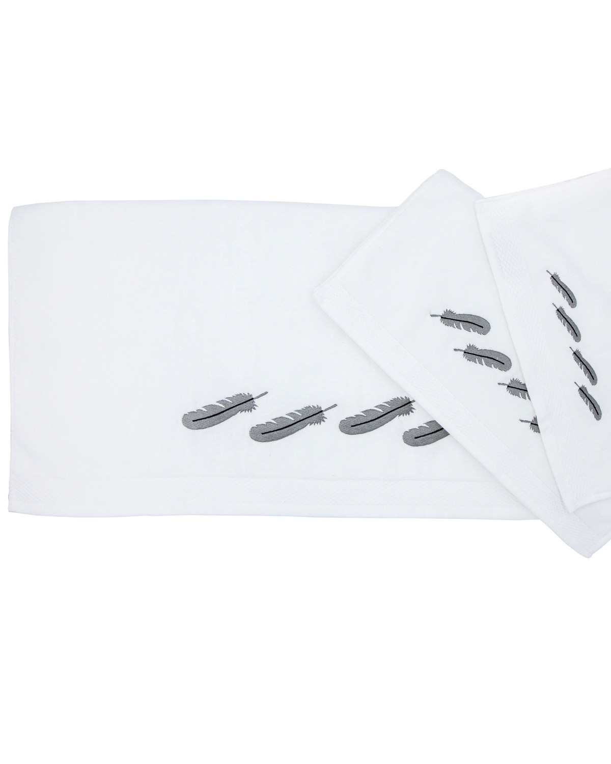 HiEnd Accents Feather 3pc Embroidery Towel Set