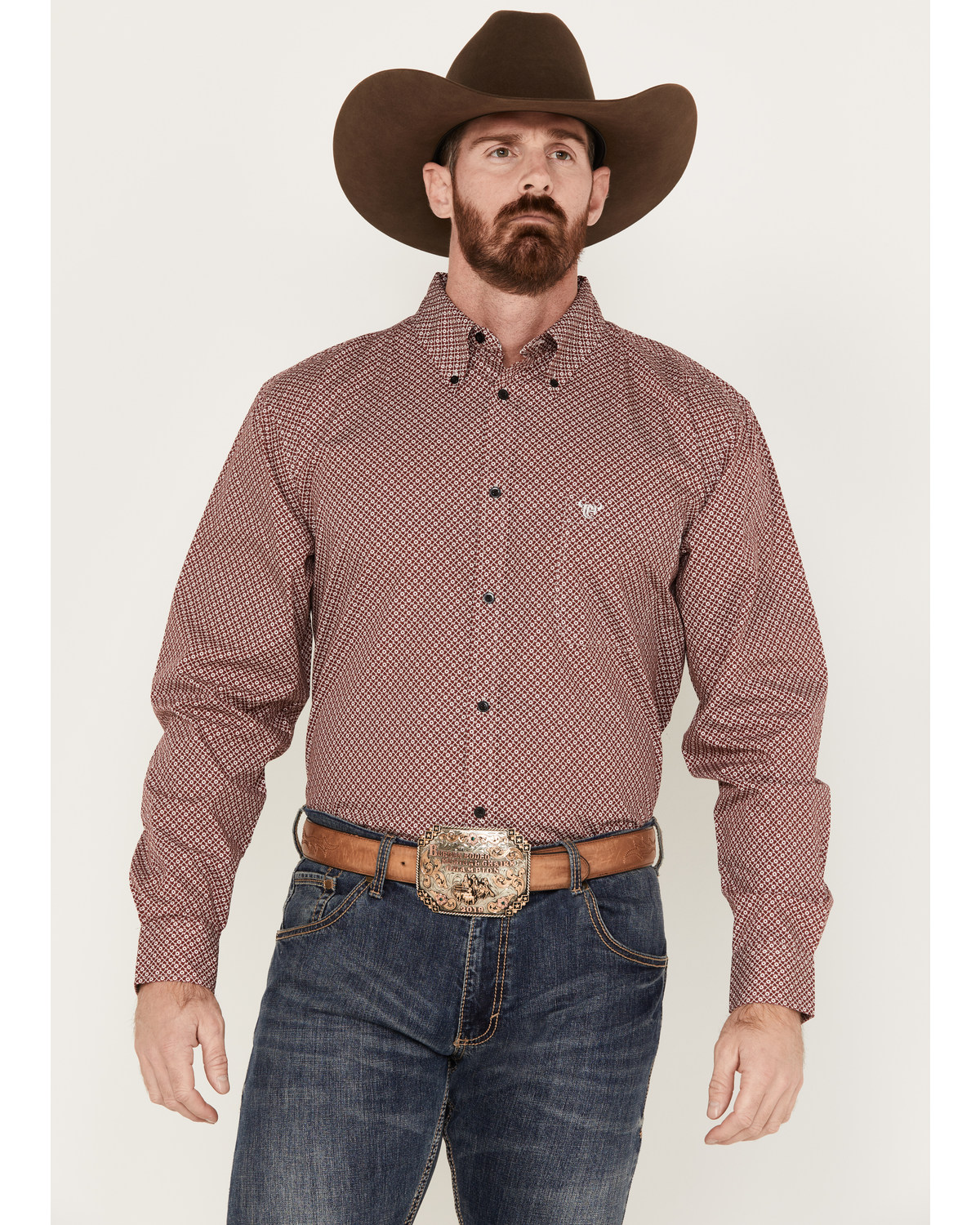 Cowboy Hardware Men's Puzzle Star Geo Print Long Sleeve Button Down Western Shirt