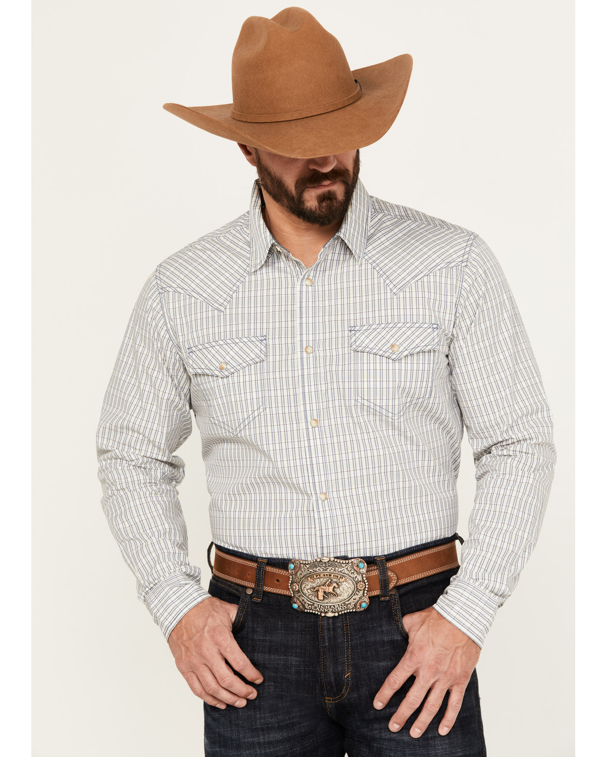 Cody James Men's Jackrabbit Plaid Print Long Sleeve Pearl Snap Western Shirt
