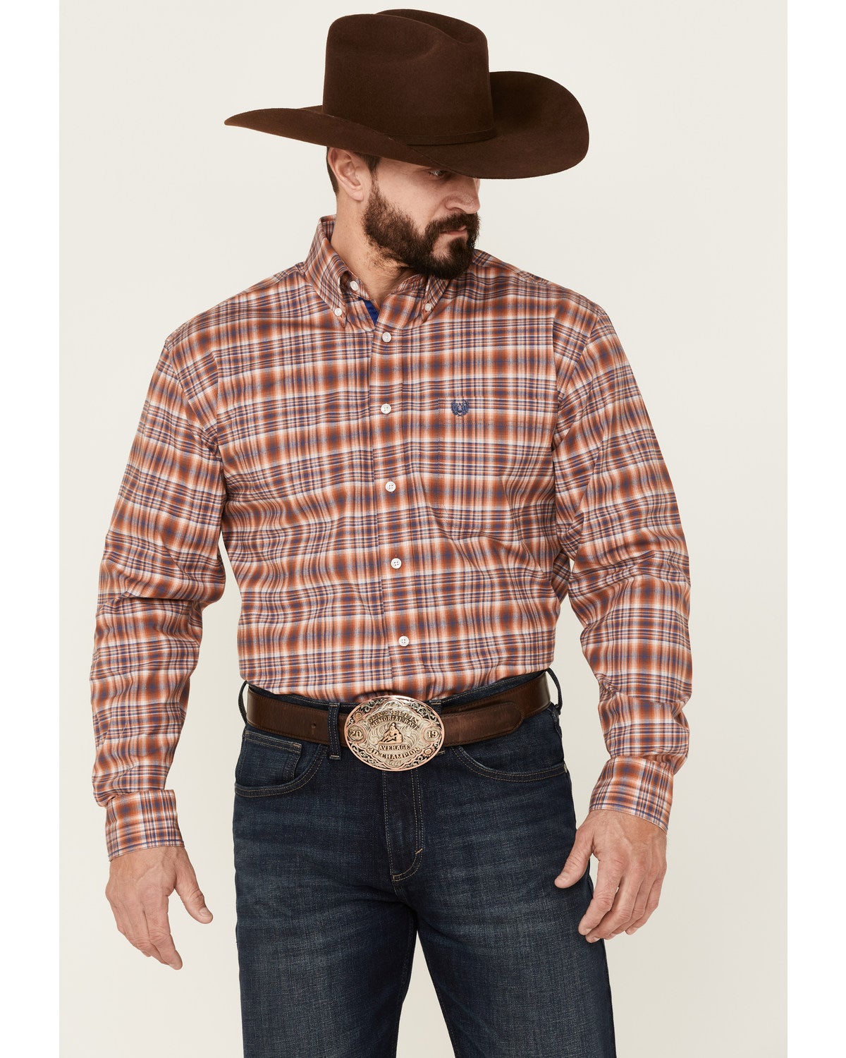 Plaid Rust Long Sleeve Button 