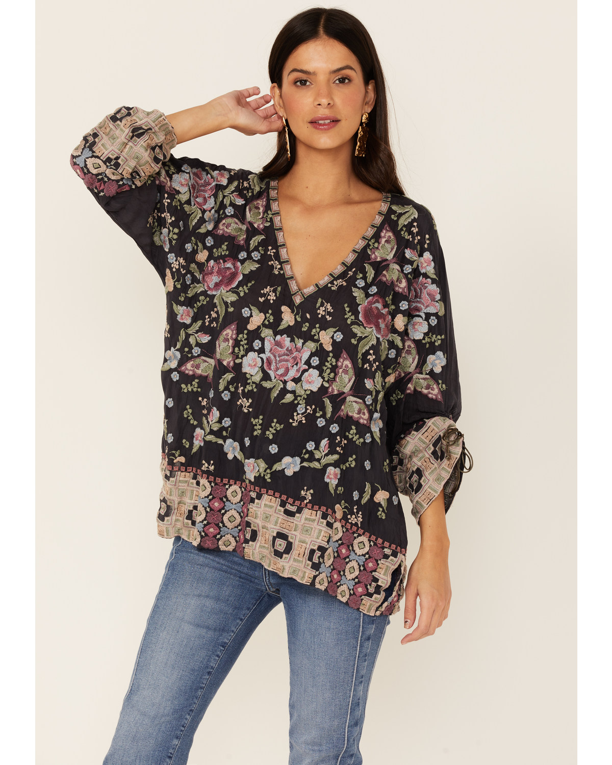 Johnny Was Women's Graphite Terraine Embroidered Blouse