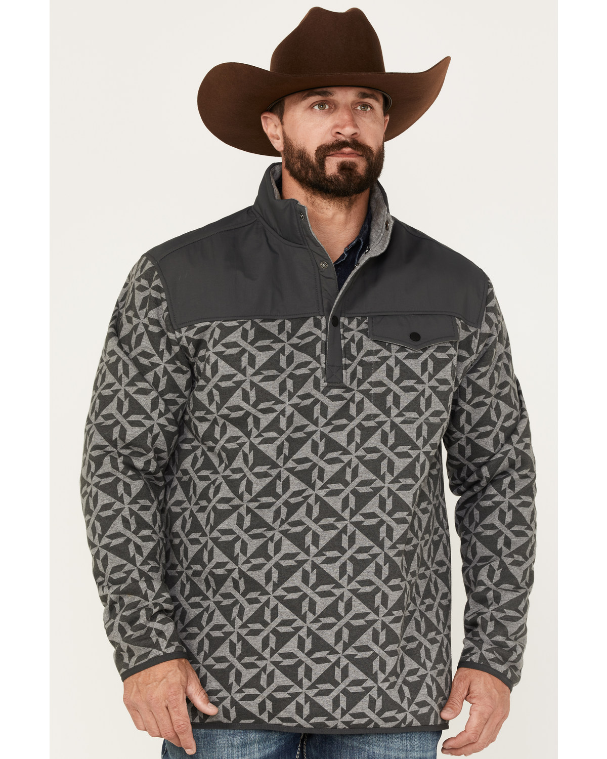 RANK 45® Men's All 1/4 Snap Geo Print Fleece Pullover