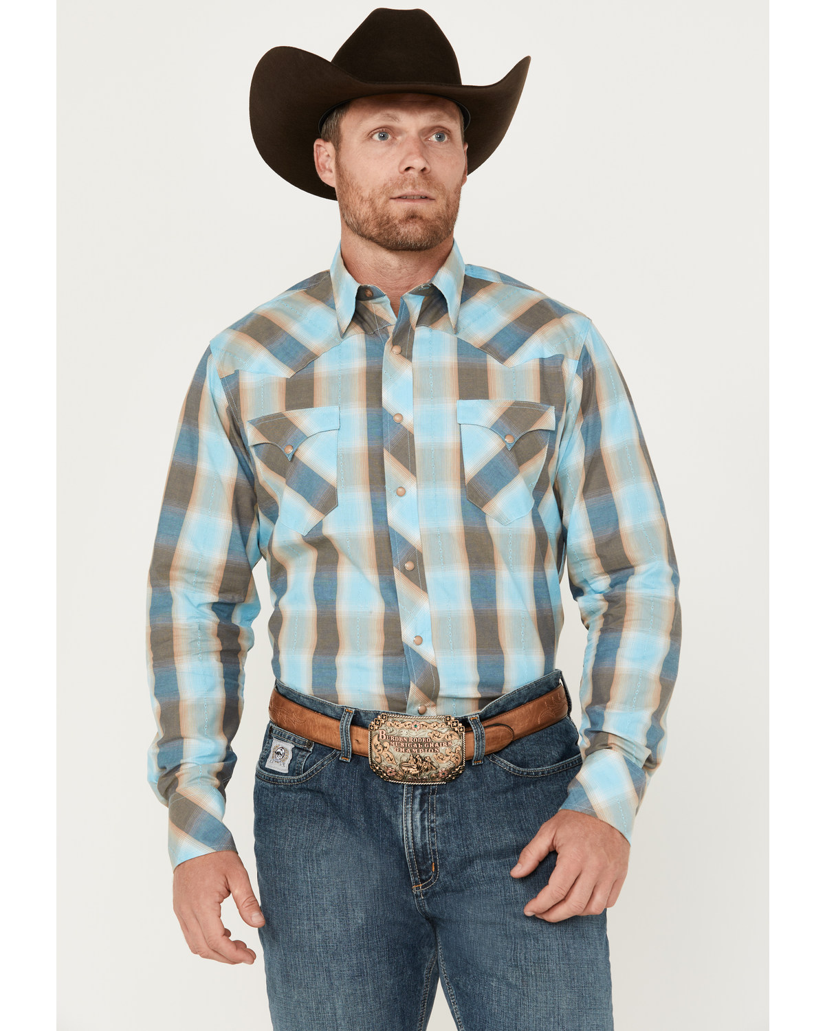 Roper Men's West Made Plaid Print Long Sleeve Snap Western Shirt