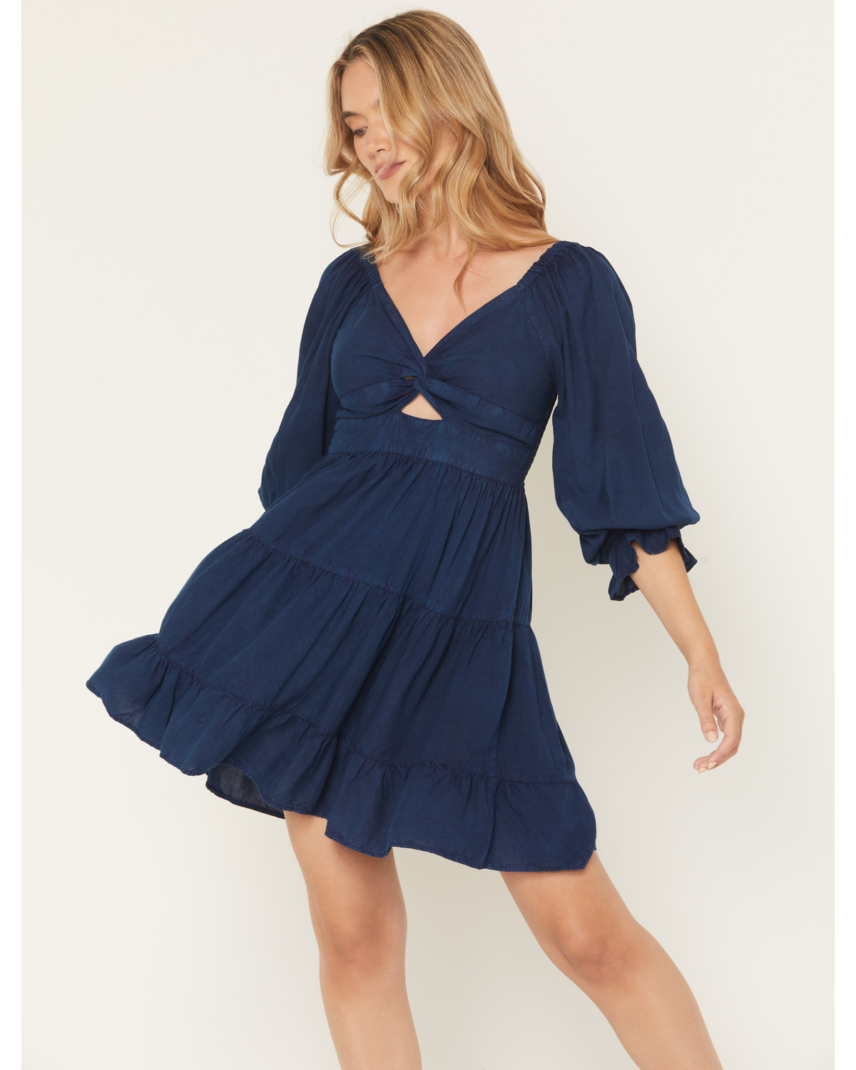 Angie Women's Acid Wash Long Sleeve Mini Dress