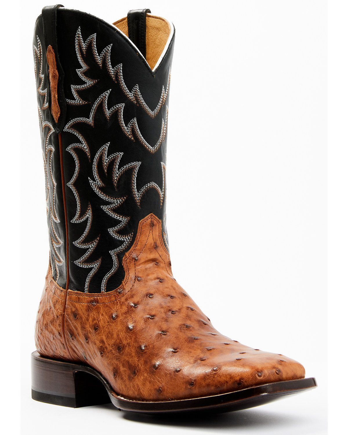 Cody James Men's Full Quill Cognac Ostrich Exotic Western Boots - Broad Square Toe