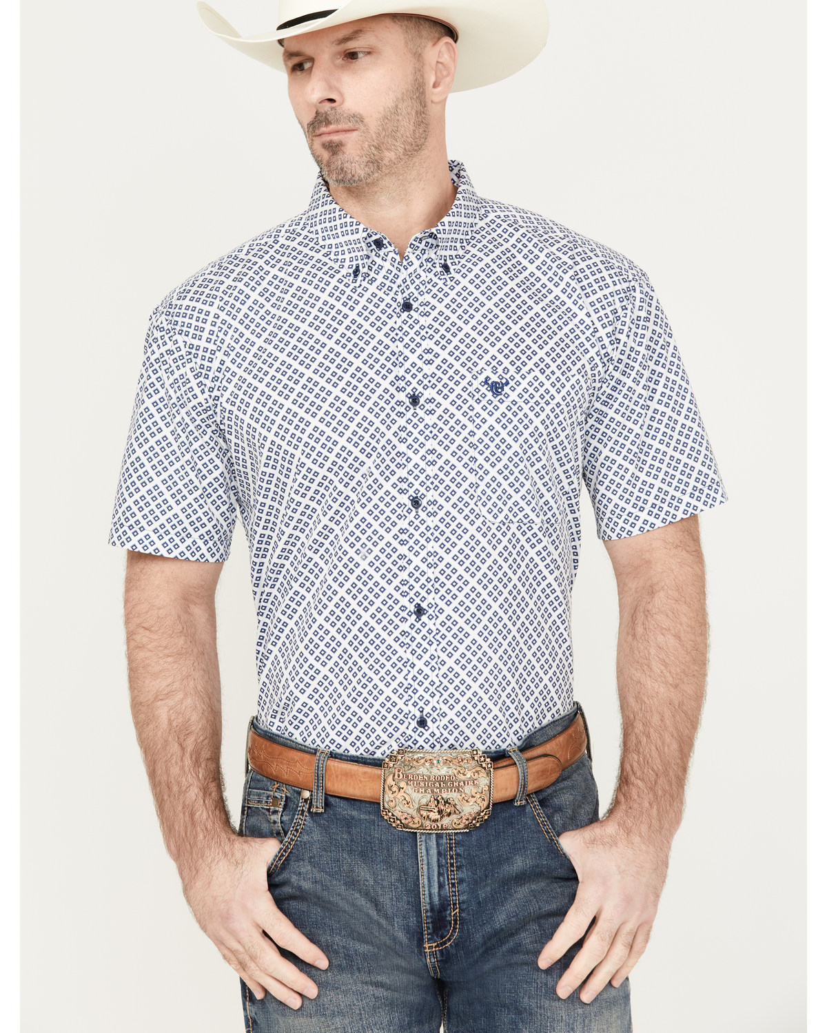 Cowboy Hardware Men's Wild Gem Geo Print Short Sleeve Button Down Western Shirt