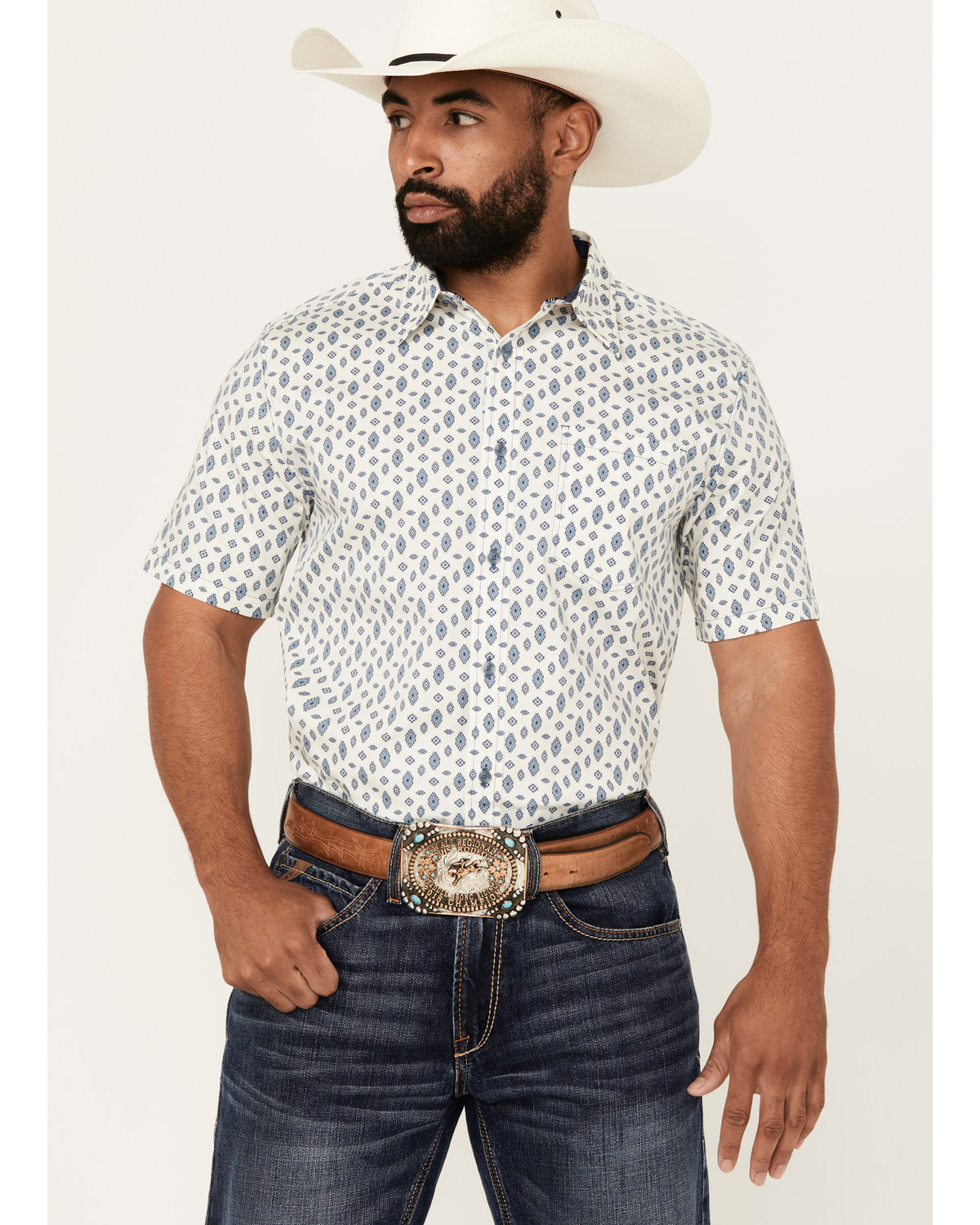 Cody James Men's Tusk Southwestern Geo Print Short Sleeve Button-Down Stretch Western Shirt