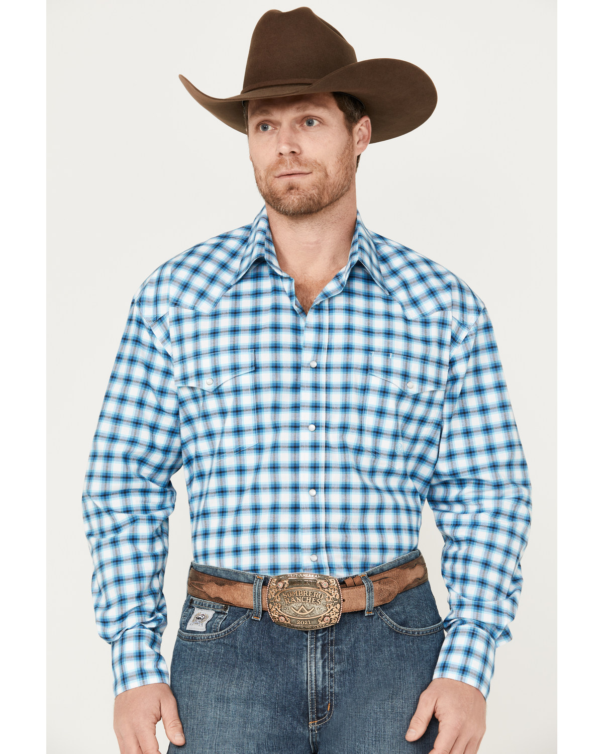 Roper Men's Amarillo Plaid Print Long Sleeve Stretch Western Snap Shirt