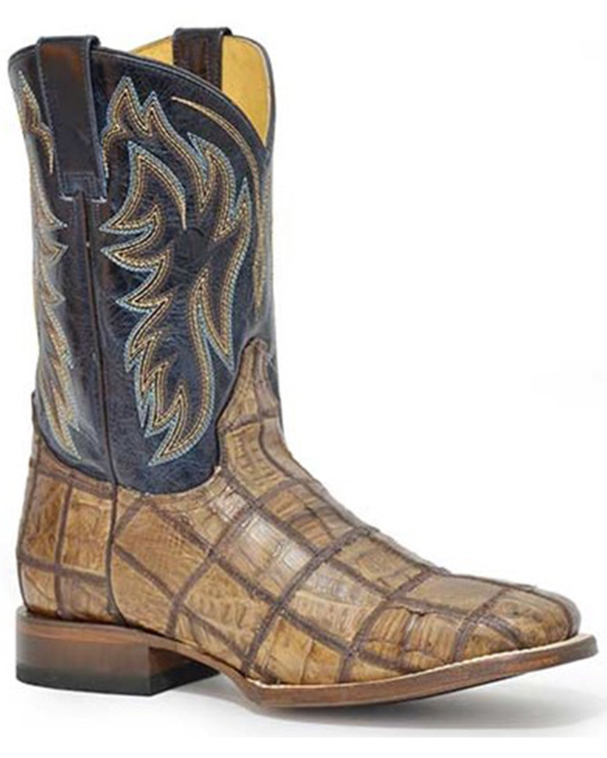 Roper Men's Caiman Check Patchwork Exotic Western Boots - Broad Square Toe