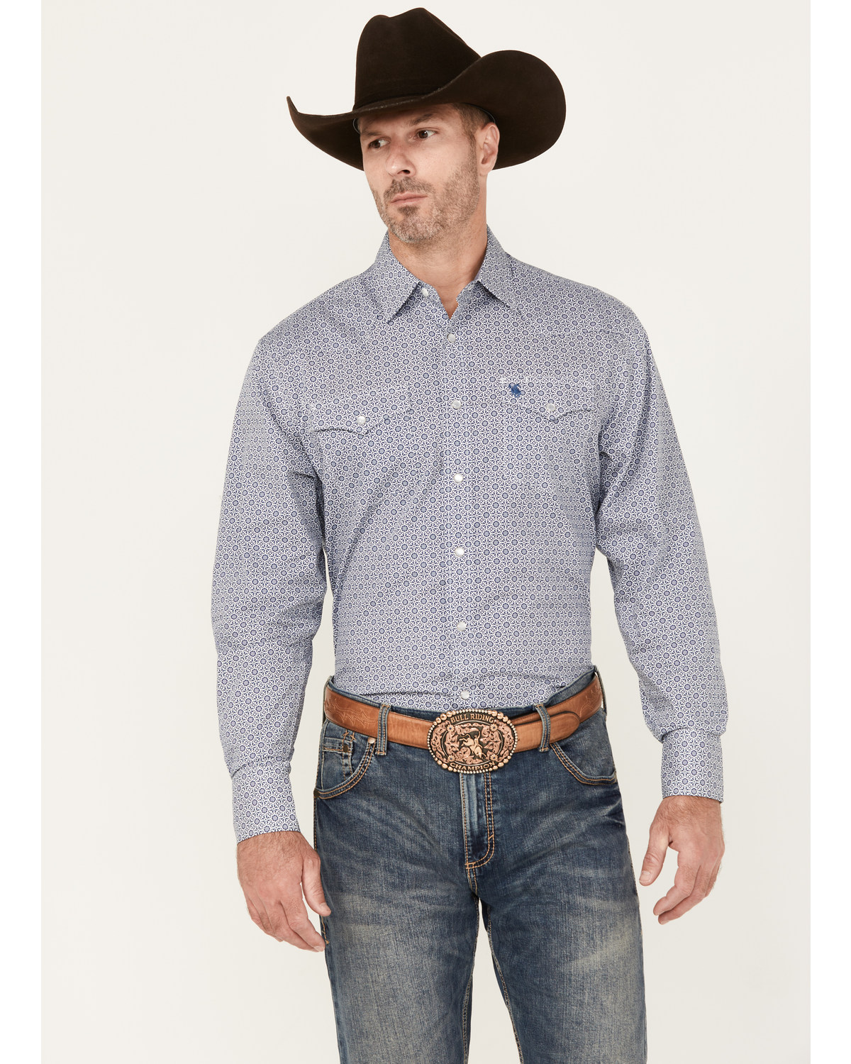 Rodeo Clothing Men's Medallion Print Long Sleeve Pearl Snap Western Shirt