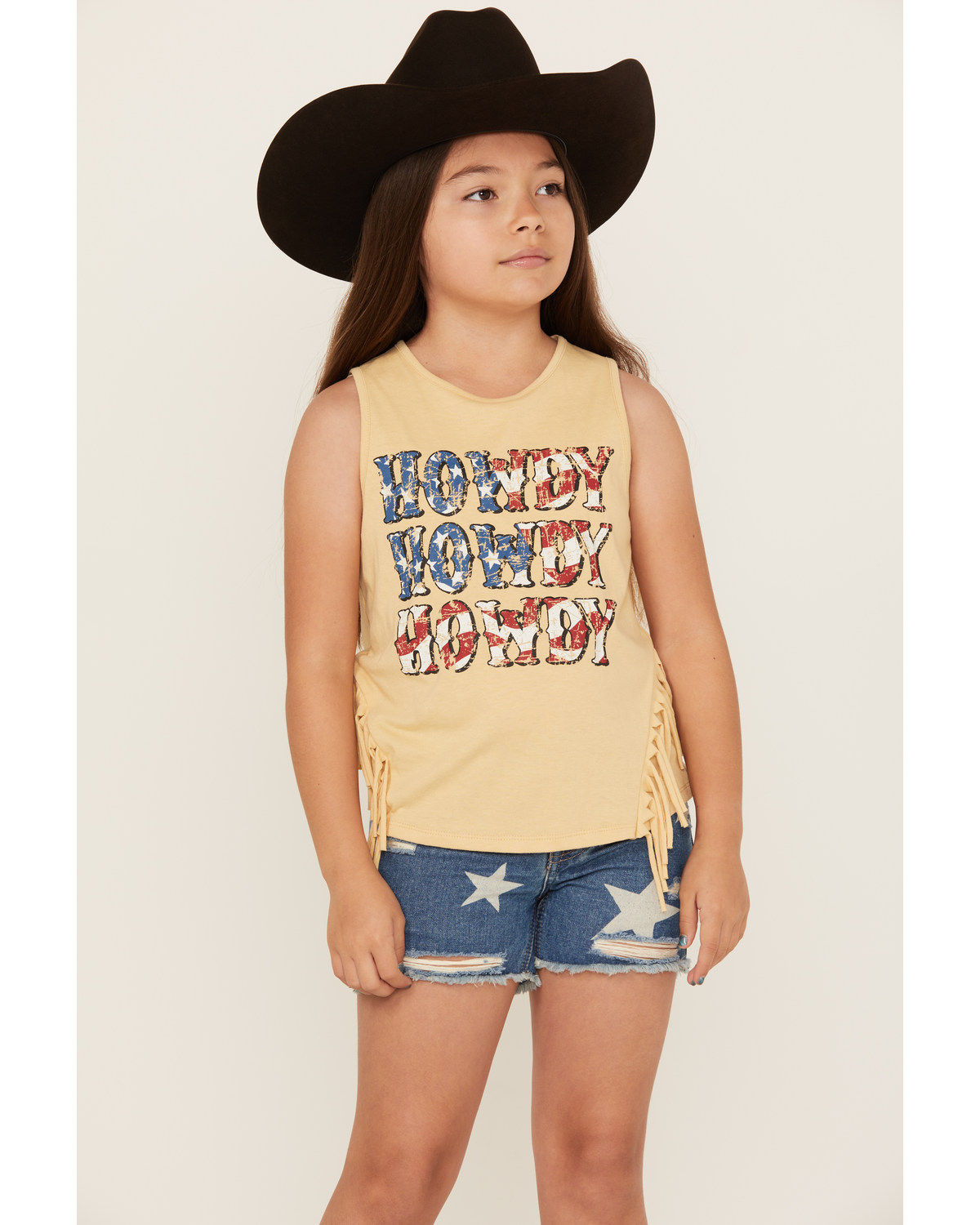 Rock & Roll Denim Girls' Howdy Americana Fringe Graphic Tank