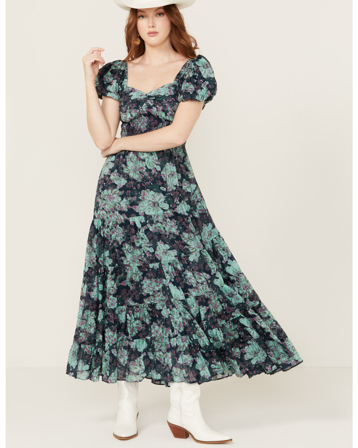 Free People Women's Sundrenched Floral Short Sleeve Maxi Dress