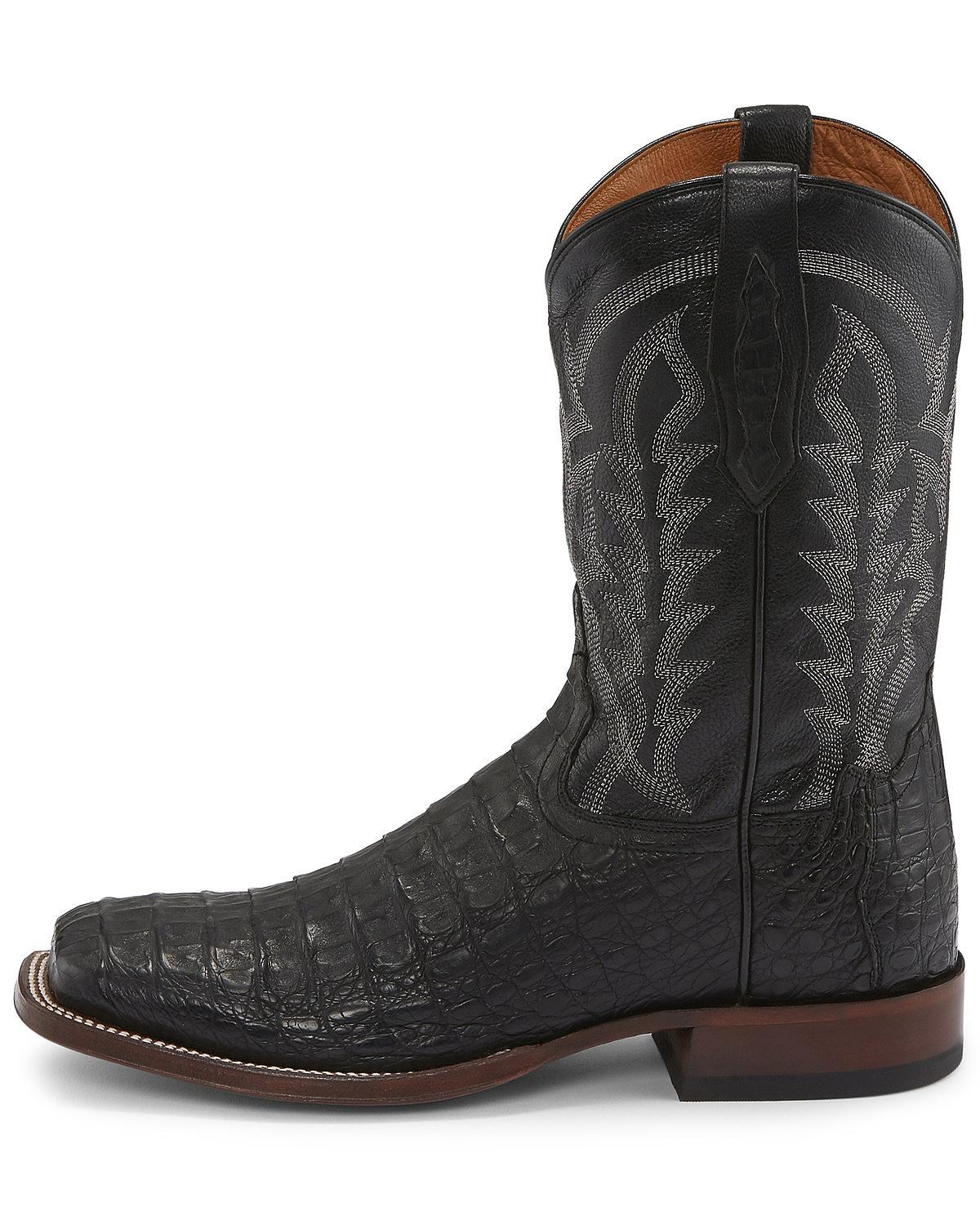 Tony Lama Men's Black Hornback Caiman Boots Square Toe Boot Barn