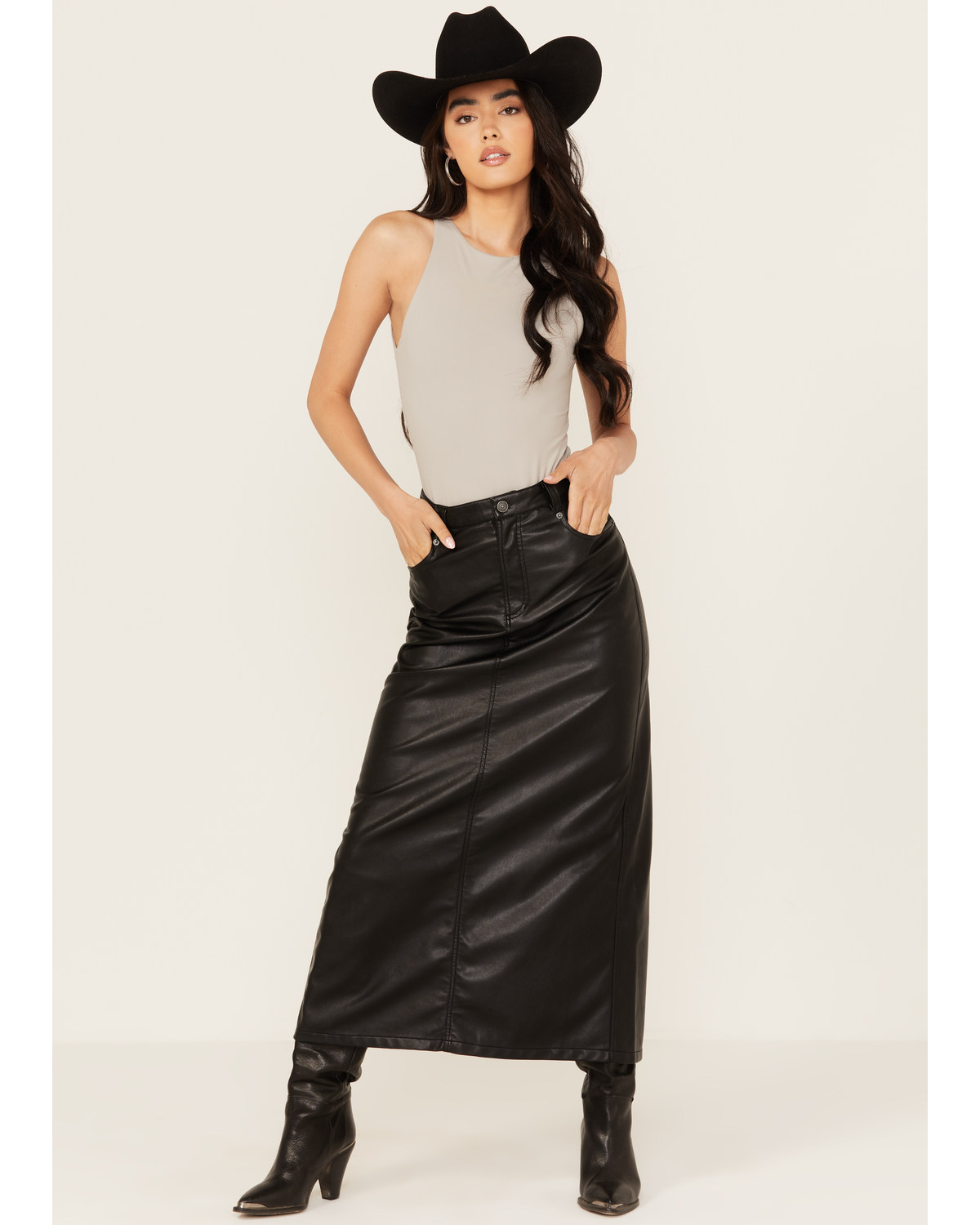 Free People Women's City Slicker Leather Maxi Skirt
