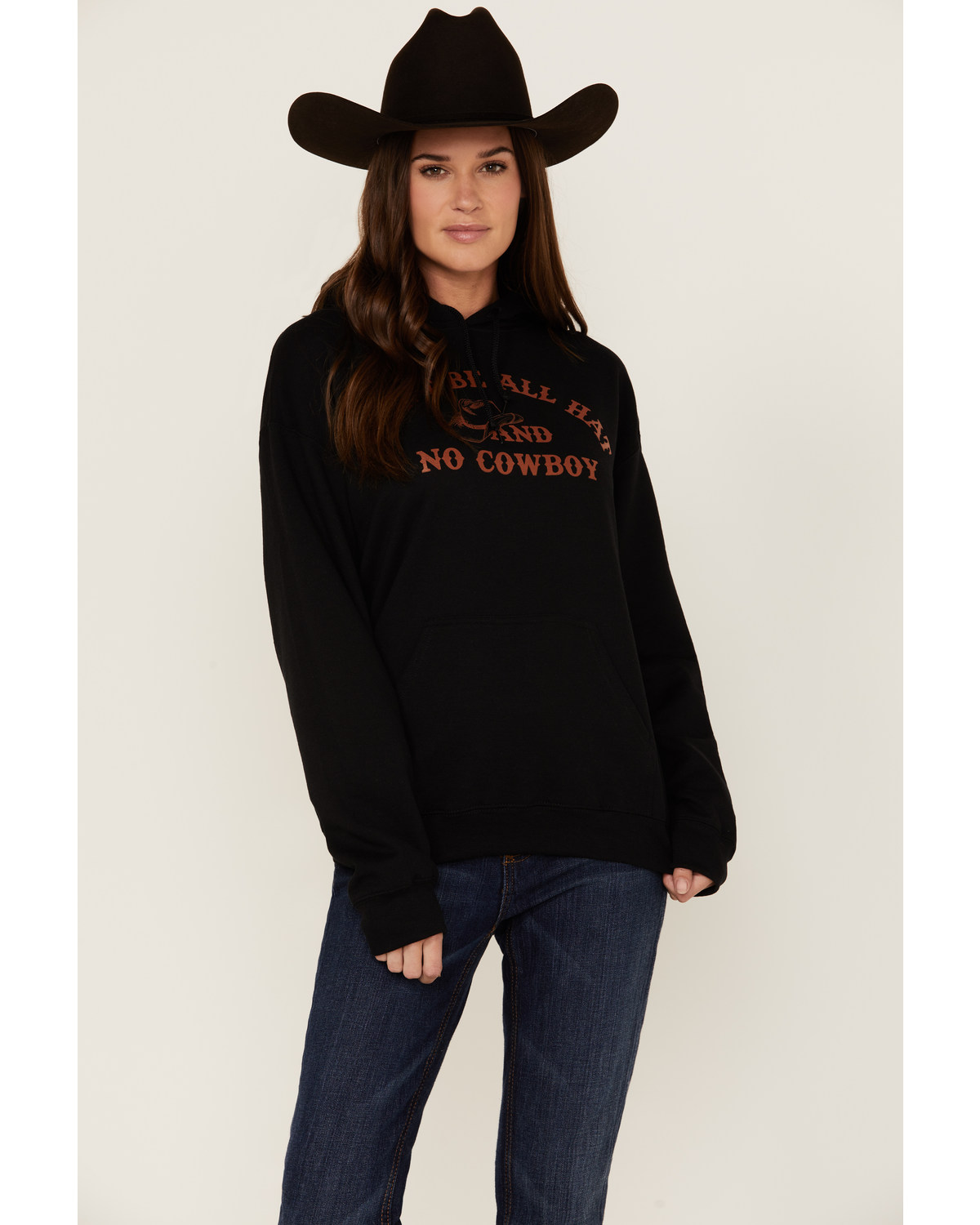 Goodie Two Sleeves Women's Don't Be All Hat & No Cowboy Black Graphic Hoodie
