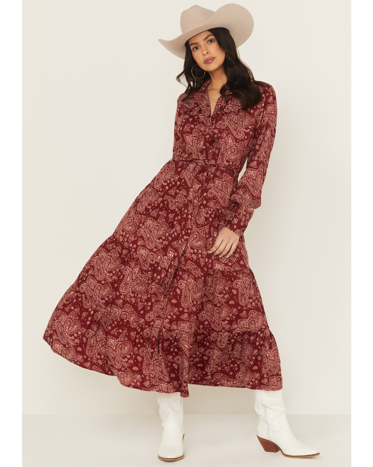 Ariat Women's Sahara Paisley Print Long Sleeve Button-Down Midi Dress