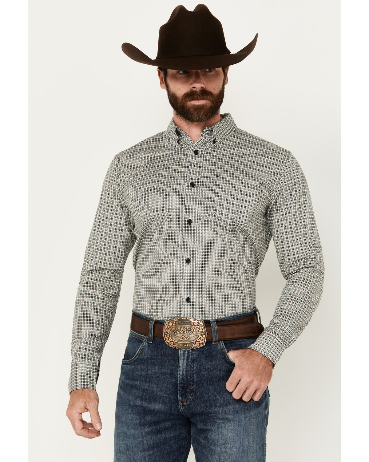 Cody James Men's Burro Checkered Print Long Sleeve Button-Down Shirt