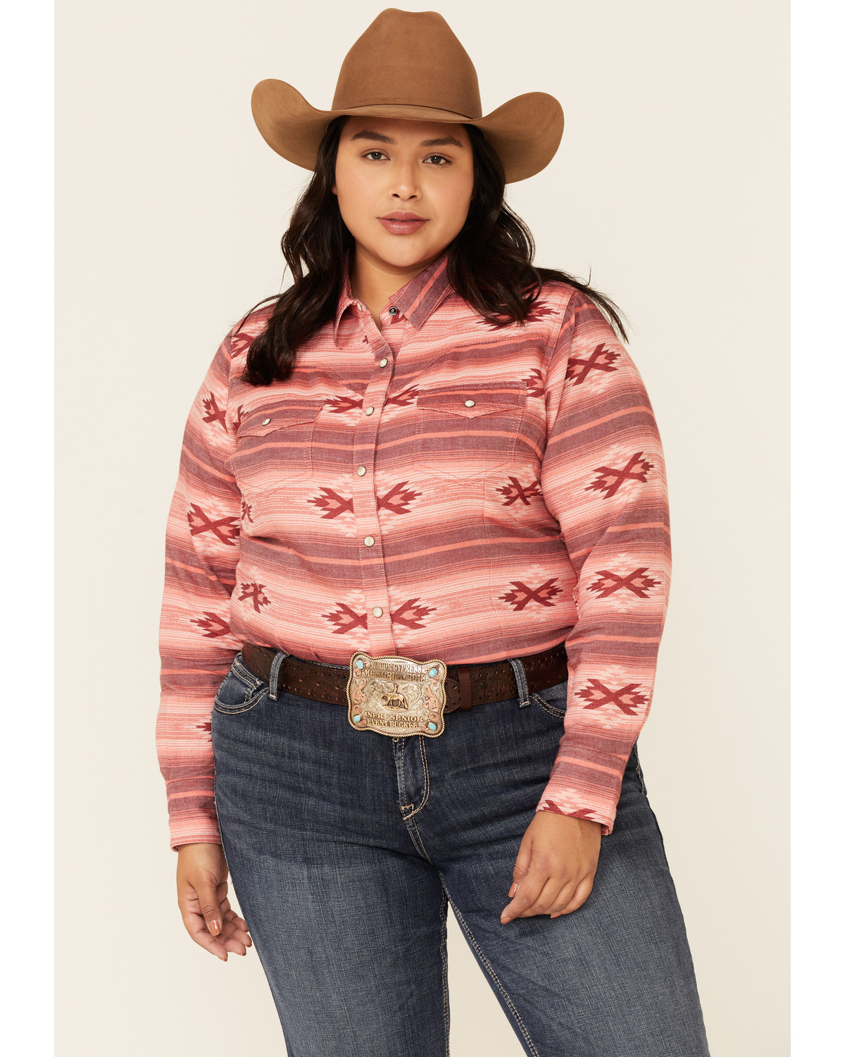 Ariat Women's R.E.A.L Adorable Red Serape Print Long Sleeve Snap Western Core Shirt - Plus