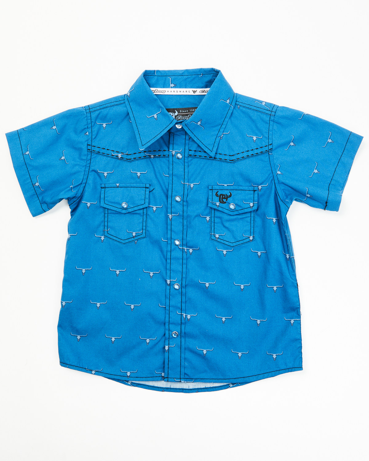 Cowboy Hardware Toddler Boys' Steerhead Print Short Sleeve Snap Western Shirt